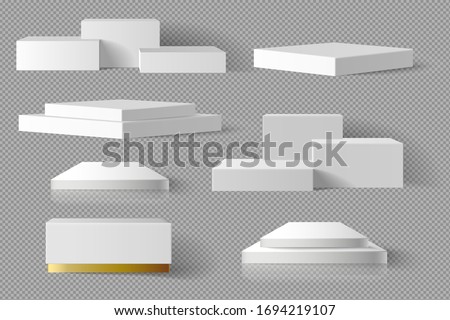 White and gold Blank Box square Block marble template set with shadow background. concept podium stage showcase for product, promotion sale, banner, presentation, cosmetic, offer. 3D Realistic vector 商業照片 © 