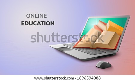 Digital Book Online Education on laptop, blank space mobile website background. social distance concept.