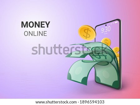 Digital Saving Money Online and blank space on phone, mobile website background saving or deposit in social distance concept