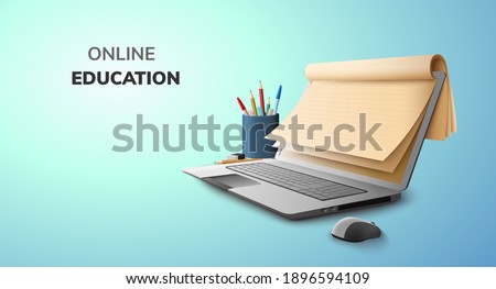 Digital Lecture Online Education blank space paper and graduate hat on laptop mobile phone website background. social distance concept Imagine de stoc © 