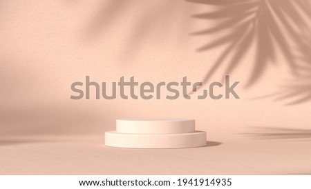 luxury minimal block, circle, cylinder podium shadow leaves in pastel natural background. concept scene stage showcase, product, perfume, promotion sale, banner, presentation, cosmetic. 3D render
