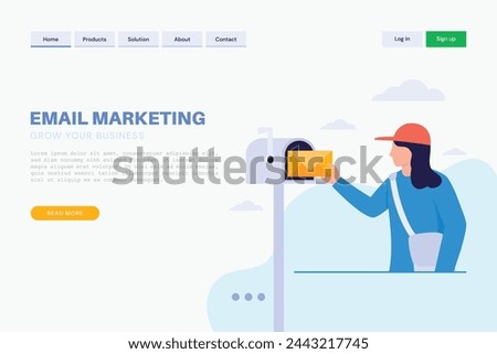 Landing page template with postwoman concept illustration