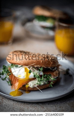 Similar – Image, Stock Photo healthy vegetarian breakfast, avocado toast with cucumber, eggs, tomato and greean salad on wholegrain bread