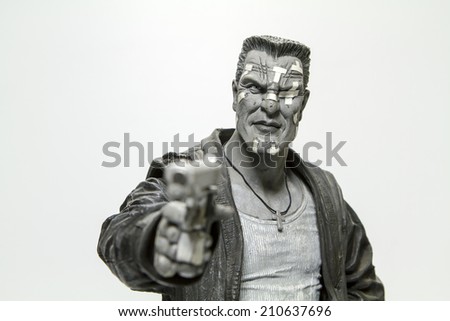 Istanbul, Turkey - August 10, 2014: Marv is a fictional character in the graphic novel series Sin City, created by Frank Miller.  The registered trademark NECA.