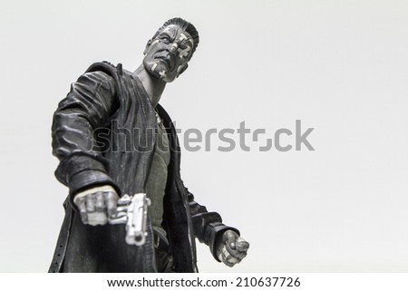 Istanbul, Turkey - August 10, 2014: Marv is a fictional character in the graphic novel series Sin City, created by Frank Miller.  The registered trademark NECA.