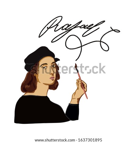 Vector illustration for the celebration of the 500th anniversary of the death of the famous artist and architect. 2020 - the year of Raphael Santi.
Isolated figure on a white background. Poster.