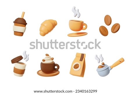 Set of 3D icon coffee isolated.