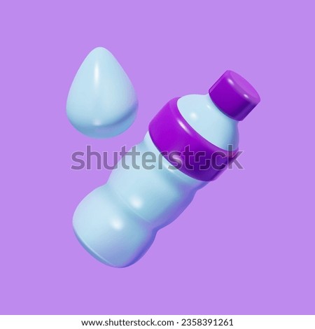 Water bottle and drop, 3D vector icon.