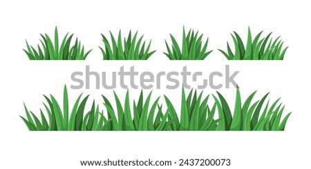 Fragments of green grass. Set of clumps of grass in various shapes and sizes isolated. Cartoon vector illustration.