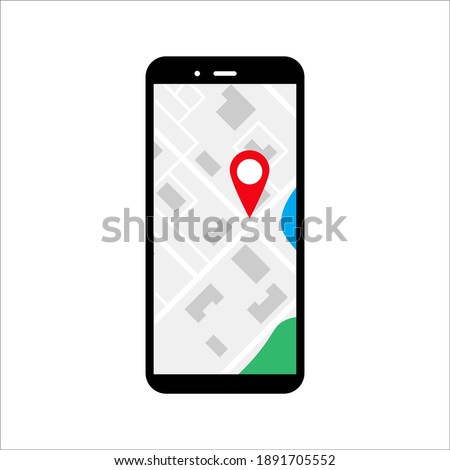Map GPS navigation, Smartphone map application and red pinpoint on screen, App search map navigation, vector illustration eps 10