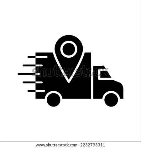 Truck delivery services, fast relocation, transportation company logo elements, shipping order, distribution line icon, vector illustration. color editable