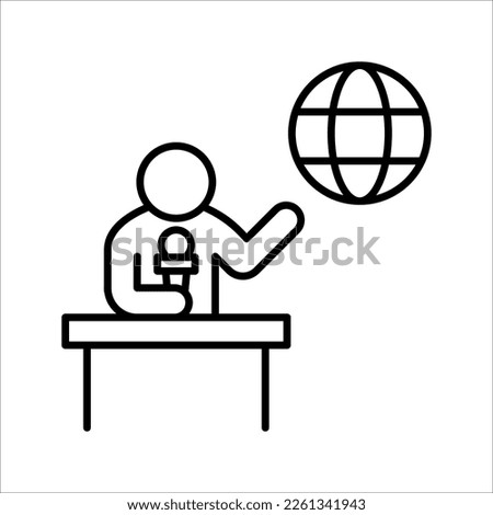 TV presenter linear icon. News reporter with microphone. Can be used for topics like news agency, report, broadcast, press conference. vector illustration