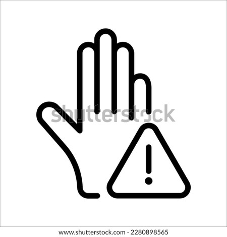 vector icon of disclaimer symbol triangle, hand, circle with exclamation mark. vector illustration on white background