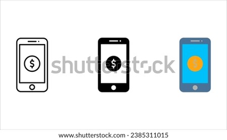 Mobile banking app outline icon set. linear style sign for mobile concept and web design. Tablet with dollar screen simple line vector icon. vector illustration on white background