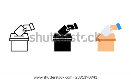 Hand voting ballot box icon set, Election Vote concept, Vector illustration on white background. color editable