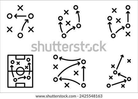 football tactics icon set, game success strategy in football, scheme play, vector illustration on white background