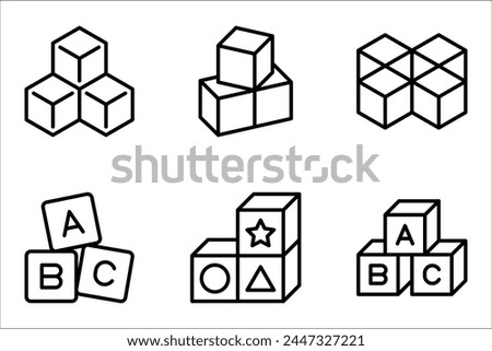 Building blocks line icon set. Thin line flat symbol of toys and construction. vector illustration on white background.