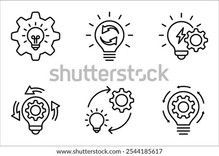 Idea generation linear icon set. Process of creation brilliant concepts. vector illustration on white background