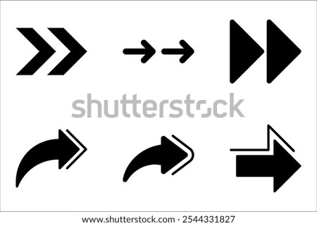 Double right arrow linear icon set. Symbolize fast forward, skip or next vector illustration on white background