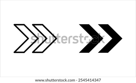 Double right arrow linear icon set. Symbolize fast forward, skip or next vector illustration on white background