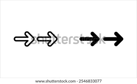 Double right arrow linear icon set. Symbolize fast forward, skip or next vector illustration on white background