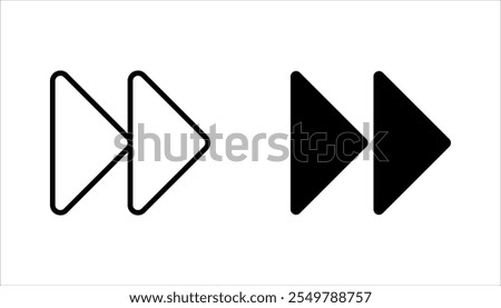 Double right arrow linear icon set. Symbolize fast forward, skip or next vector illustration on white background