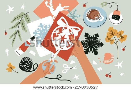 Similar – Image, Stock Photo Process of making christmas wreath