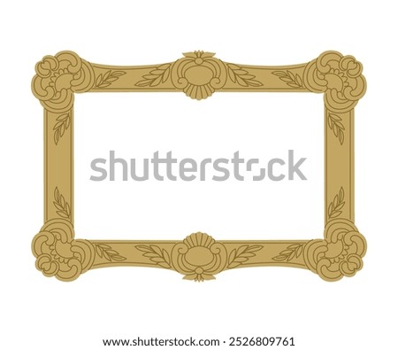 Golden ornamented frame. Place for portraits, landscapes and still lifes. Expensive framing for a mirror, painting or photograph. Place for text. Flat vector illustration.