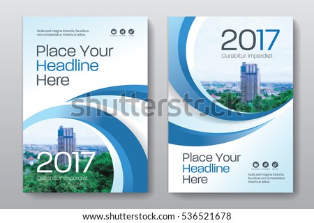 Blue Color Scheme with City Background Business Book Cover Design Template in A4. Can be adapt to Brochure, Annual Report, Magazine,Poster, Corporate Presentation, Portfolio, Flyer, Banner, Website. Stock foto © 