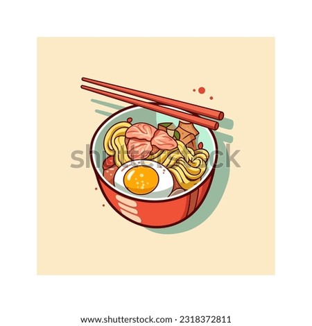 Vector trendy flat design illustration Japanese noodle soup asian food Miso. Ramen with egg so yammi.