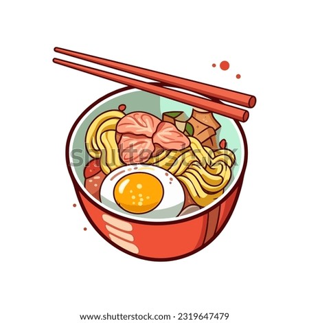 Vector trendy flat design illustration Japanese noodle soup asian food Miso. Ramen with egg so yammi.