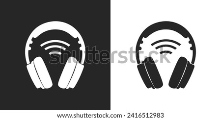 Vector Icon illustration. Simple black flat symbol on white background. Wireless Headphones, Headset sign design template for web and mobile UI element. Wireless Headphones Wi-Fi Bluetooth Headset.