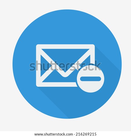 Single flat icon with long shadow for web applications, email icons design. Envelope with minus sign. Vector illustration. Social networking & communication. Easy paste to any background