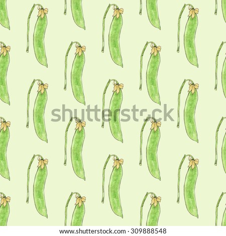 Green pea. Seamless pattern with vegetables. Hand-drawn background. Real watercolor drawing.