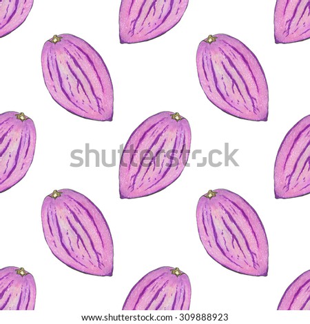 Pepino melon. Seamless pattern with fruits. Hand-drawn background. Real watercolor drawing.
