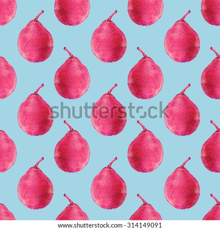 Pears. Seamless pattern with fruits. Hand-drawn background. Real watercolor drawing.