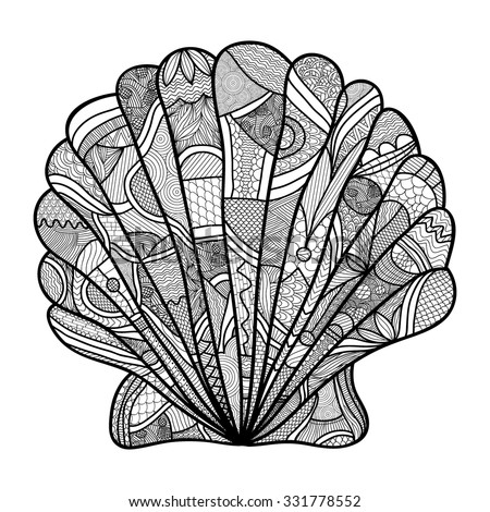 Seashell. Hand Drawn Shell - Anti Stress Coloring Page For Adult With ...