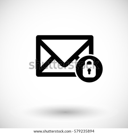 Mail icon, envelope with padlock sign. Flat design vector illustration with round shadow