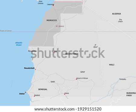 Map of Mauritania. Map is drawn in high detail and for clarity shows only major cities. Country is drawn with neighboring countries. Zdjęcia stock © 