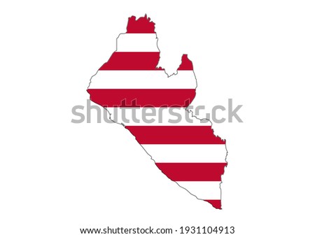 Flat vector map of Liberia filled with the flag of the country, isolated on white background. Vector illustration suitable for digital editing and prints of all sizes.