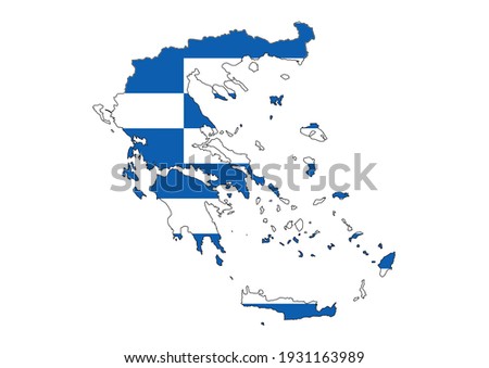 Vector map of Greece filled with the flag of the country, isolated on white background. Vector illustration suitable for digital editing and prints of all sizes.