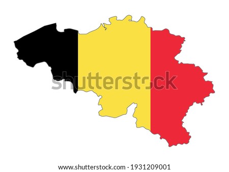 Vector map of Belgium filled with the flag of the country, isolated on white background. Vector illustration suitable for digital editing and prints of all sizes.