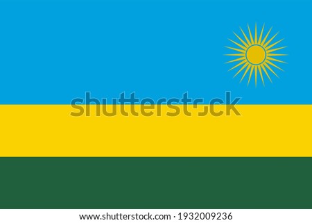 Vector flag of Rwanda. Accurate dimensions and official colors. Symbol of patriotism and freedom. This file is suitable for digital editing and printing of any size.