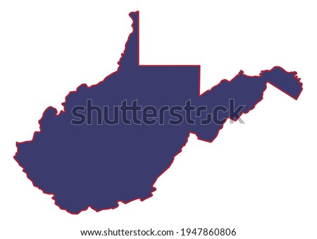 High detail solid vector map of West Virginia with official USA flag colors. West Virginia map isolated on white background. The map is appropriate for digital editing and prints of any size. 