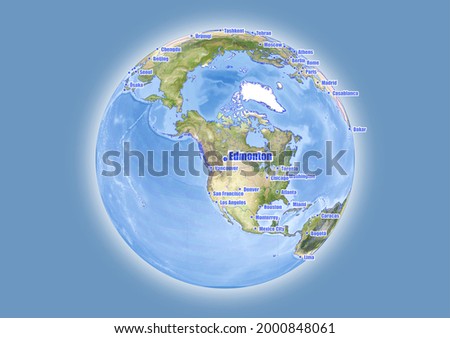 Edmonton-Canada is shown on vector globe map. The map shows Edmonton-Canada 's location in the world.