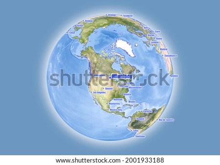 Winnipeg-Canada is shown on vector globe map. The map shows Winnipeg-Canada 's location in the world.