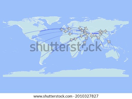 High detailed concept vector travel map for flights to Peshawar-Pakistan from major cities around the world. Vector suitable for digital editing and prints of all sizes.
