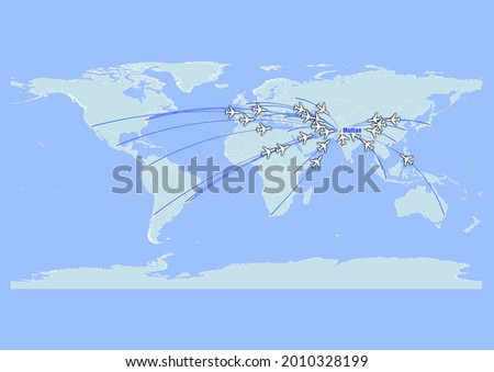 High detailed concept vector travel map for flights to Multan-Pakistan from major cities around the world. Vector suitable for digital editing and prints of all sizes.
