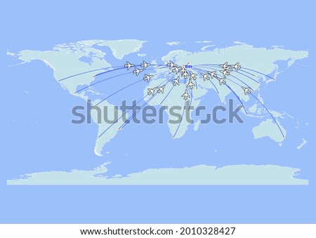 High detailed concept vector travel map for flights to Kiev-Ukraine from major cities around the world. Vector suitable for digital editing and prints of all sizes.