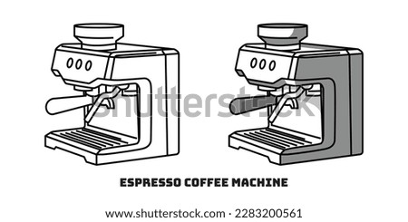 Espresso Coffee Machine 3D Vector Line Art Black and White Cartoon icon Illustration, Coffee Machine Equipment, Coffee Maker